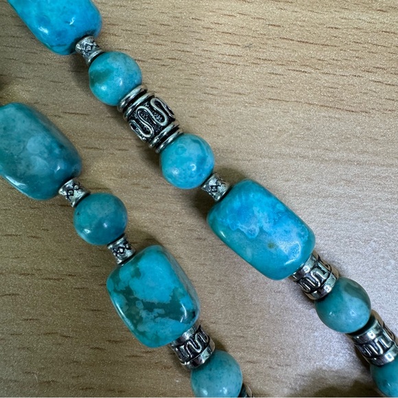 Faux Turquoise Chunky Bohemian Necklace With Pendant 22” - Picture 5 of 9